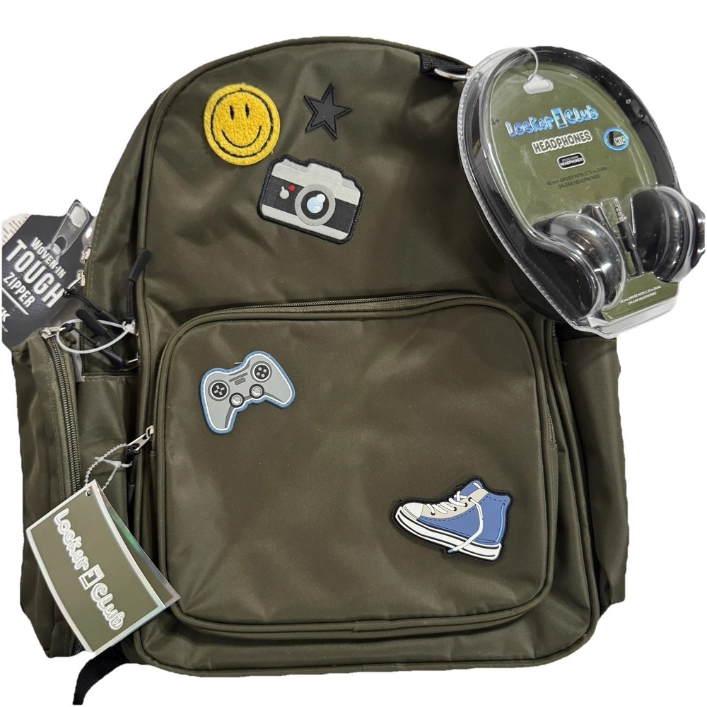 Boys‎ 3-Piece 16" Backpack Headphones Pencil Case Durable Comfort Army Green